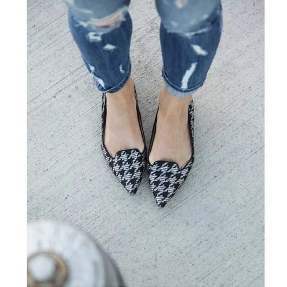 J. Crew Houndstooth Jacquard Point Toe Flats
